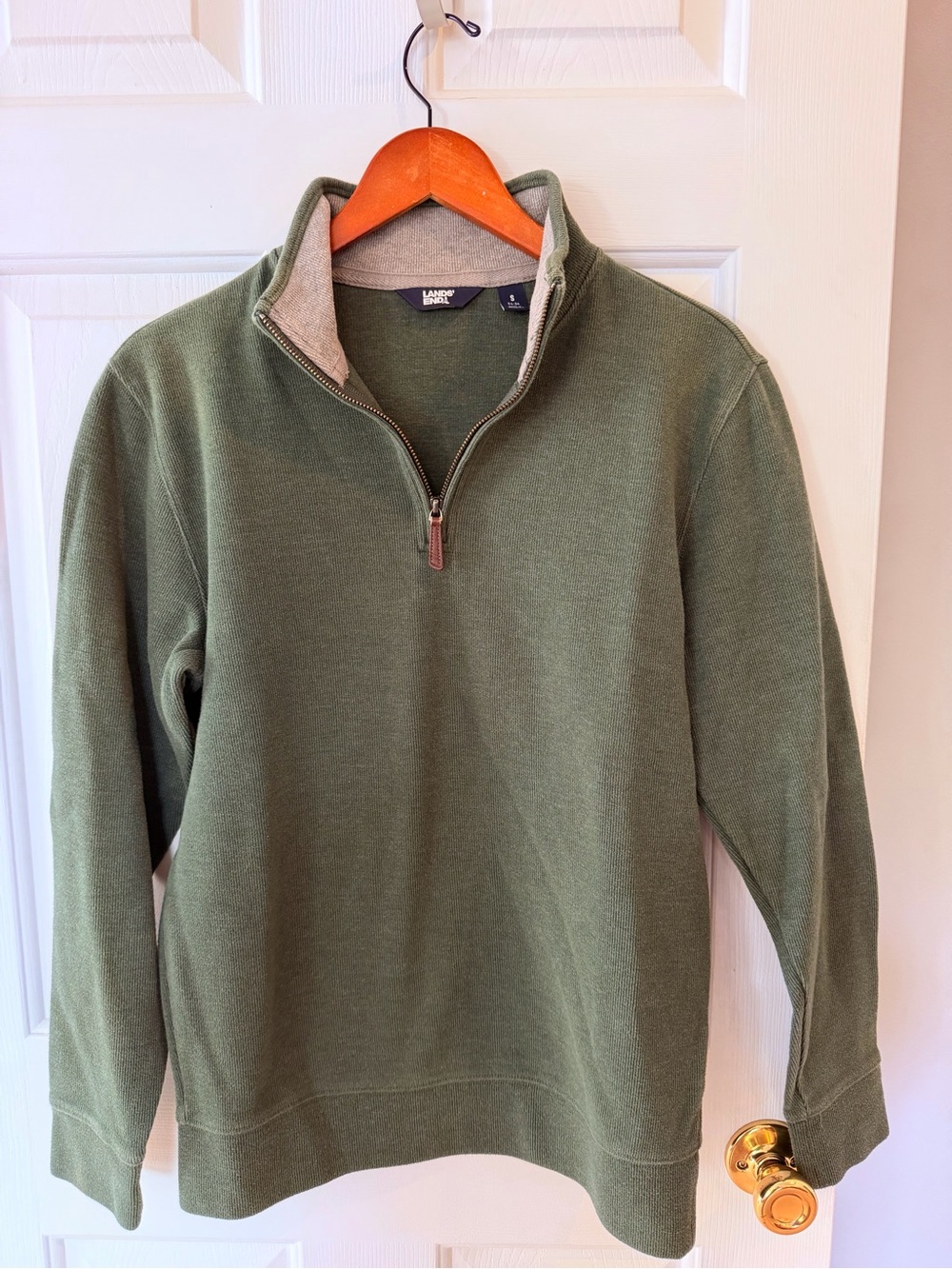 Lands' End Men's Olive Green Half-Zip Sweater
